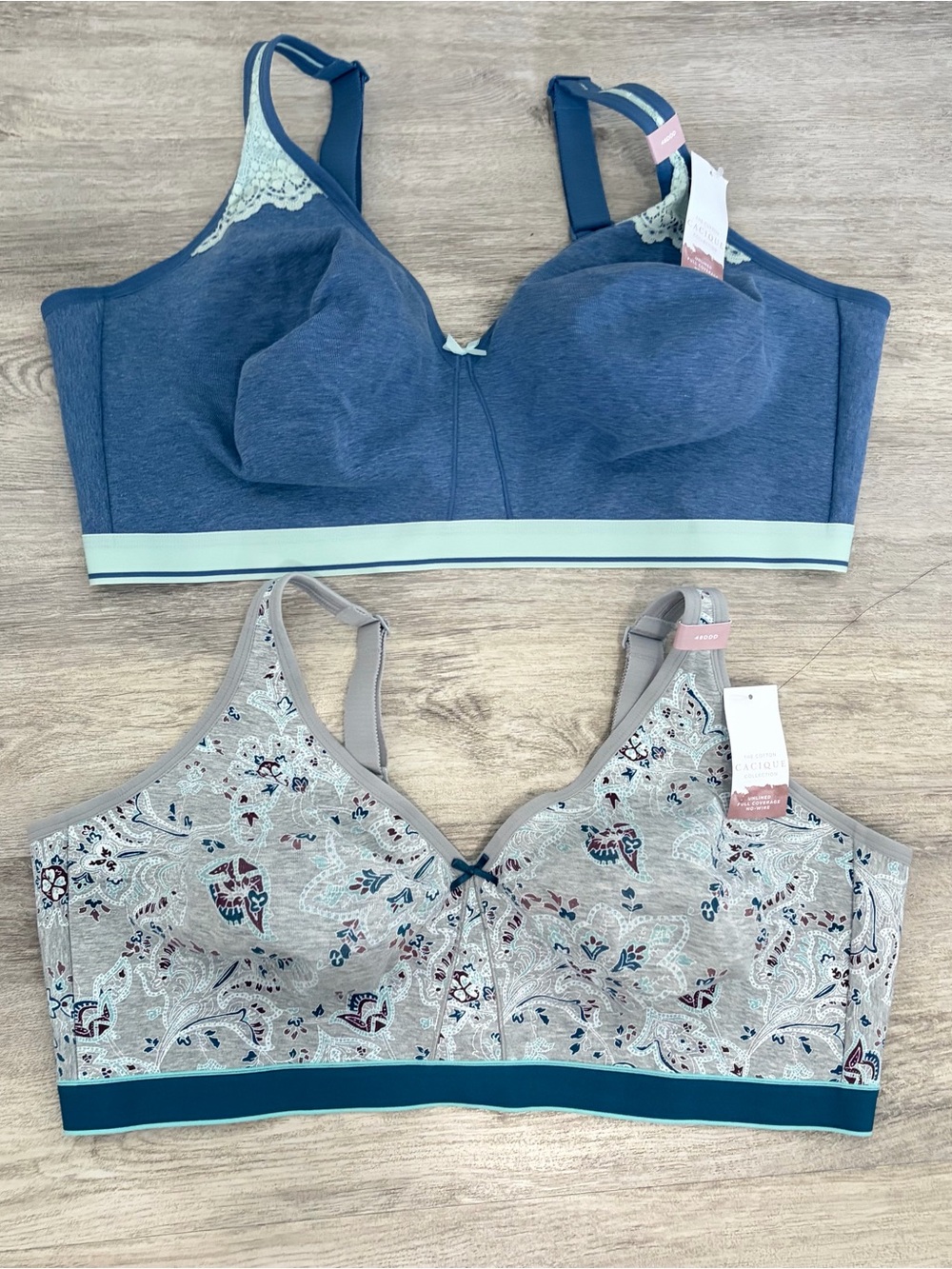 Lot Of 2 Cacique Unlined Wireless Comfort Bra Women’s 48DDD Blue Grey New